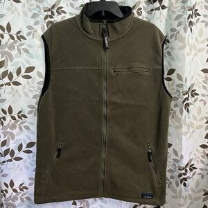 Vintage LL Bean Vest Mens L Olive Green Polartec Full Zip Fleece Hiking 90s